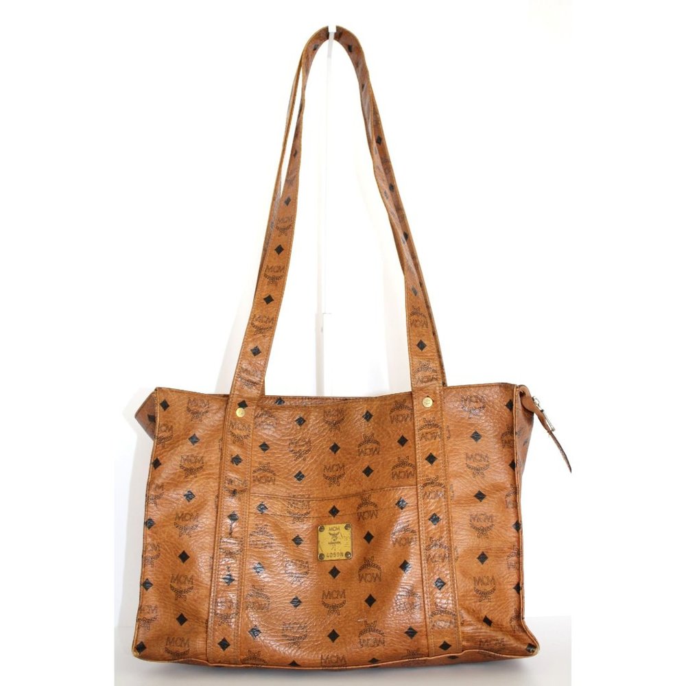 MCM Visetos Leather Long Strap Tote Bag